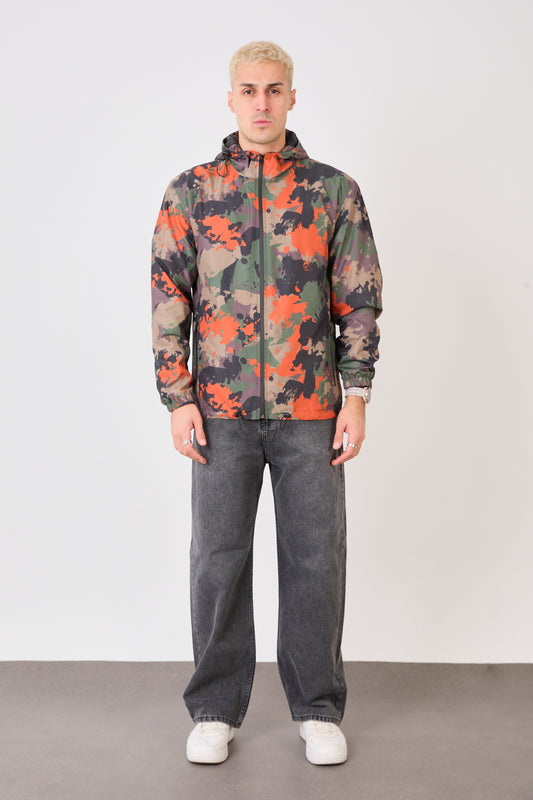 R-2442 Unisex Camouflage Print Lightweight Hooded Rain Jacket