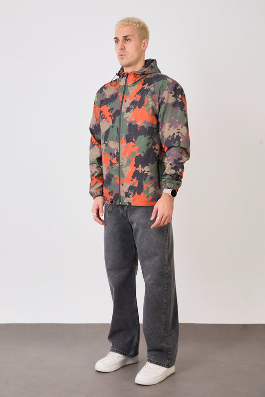 R-2442 Unisex Camouflage Print Lightweight Hooded Rain Jacket