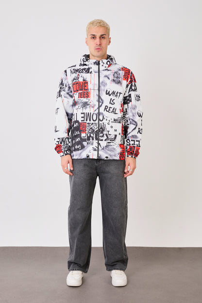 R-2103 Unısex Graphic Print Hooded Rain Jacket – Waterproof Streetwear Style