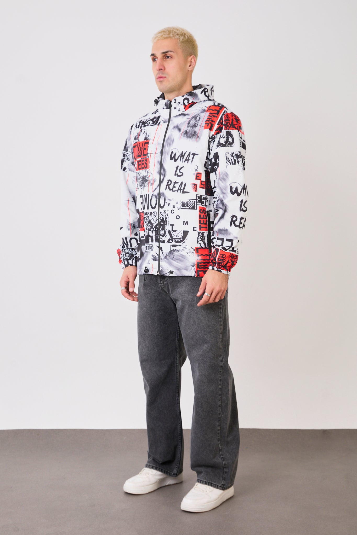 R-2103 Unısex Graphic Print Hooded Rain Jacket – Waterproof Streetwear Style