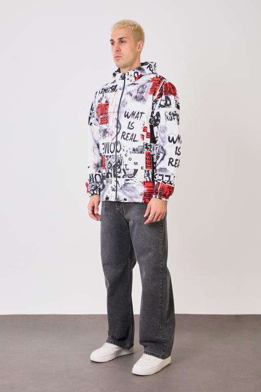 R-2103 Unısex Graphic Print Hooded Rain Jacket – Waterproof Streetwear Style