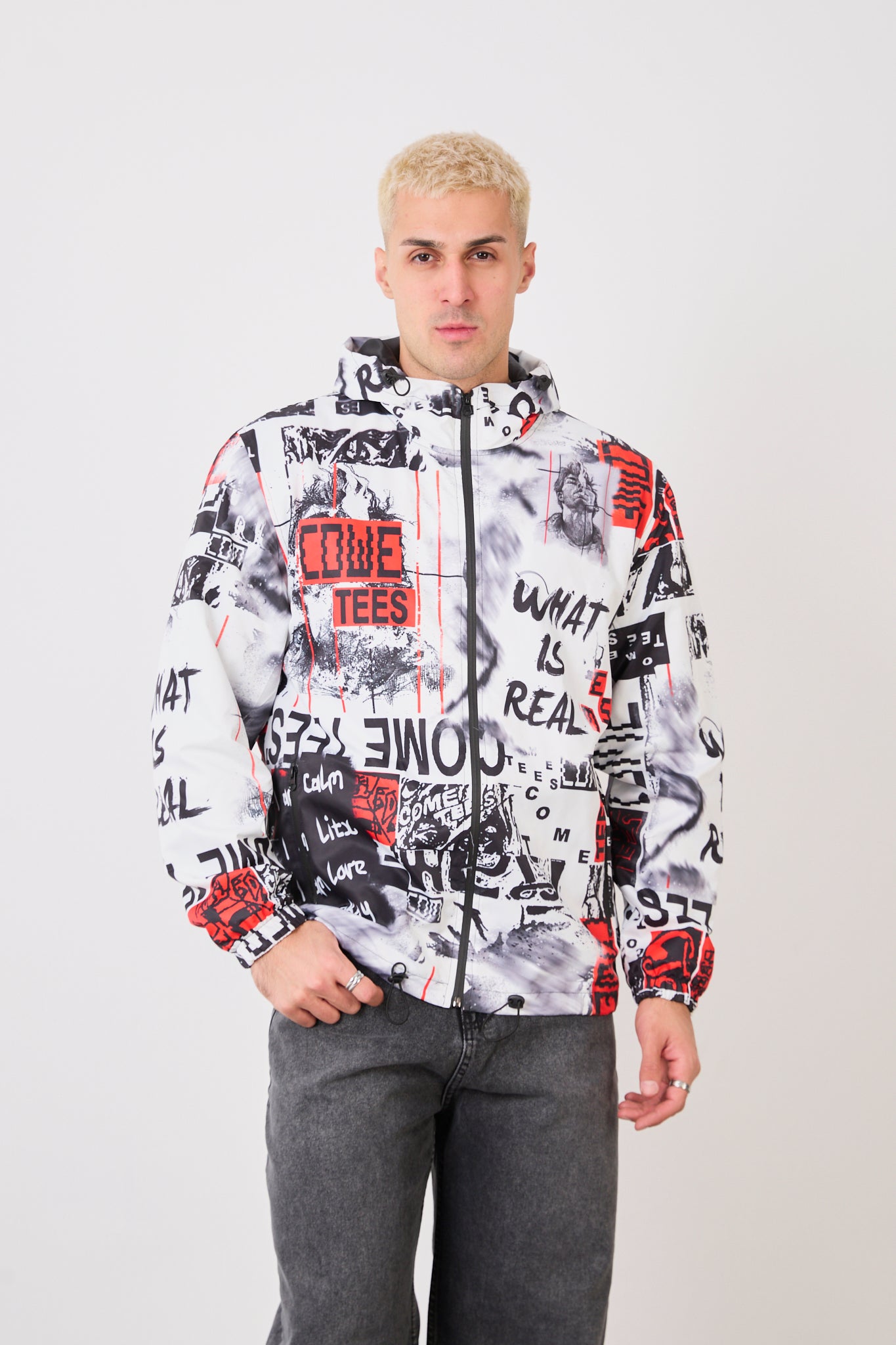 R-2103 Unısex Graphic Print Hooded Rain Jacket – Waterproof Streetwear Style