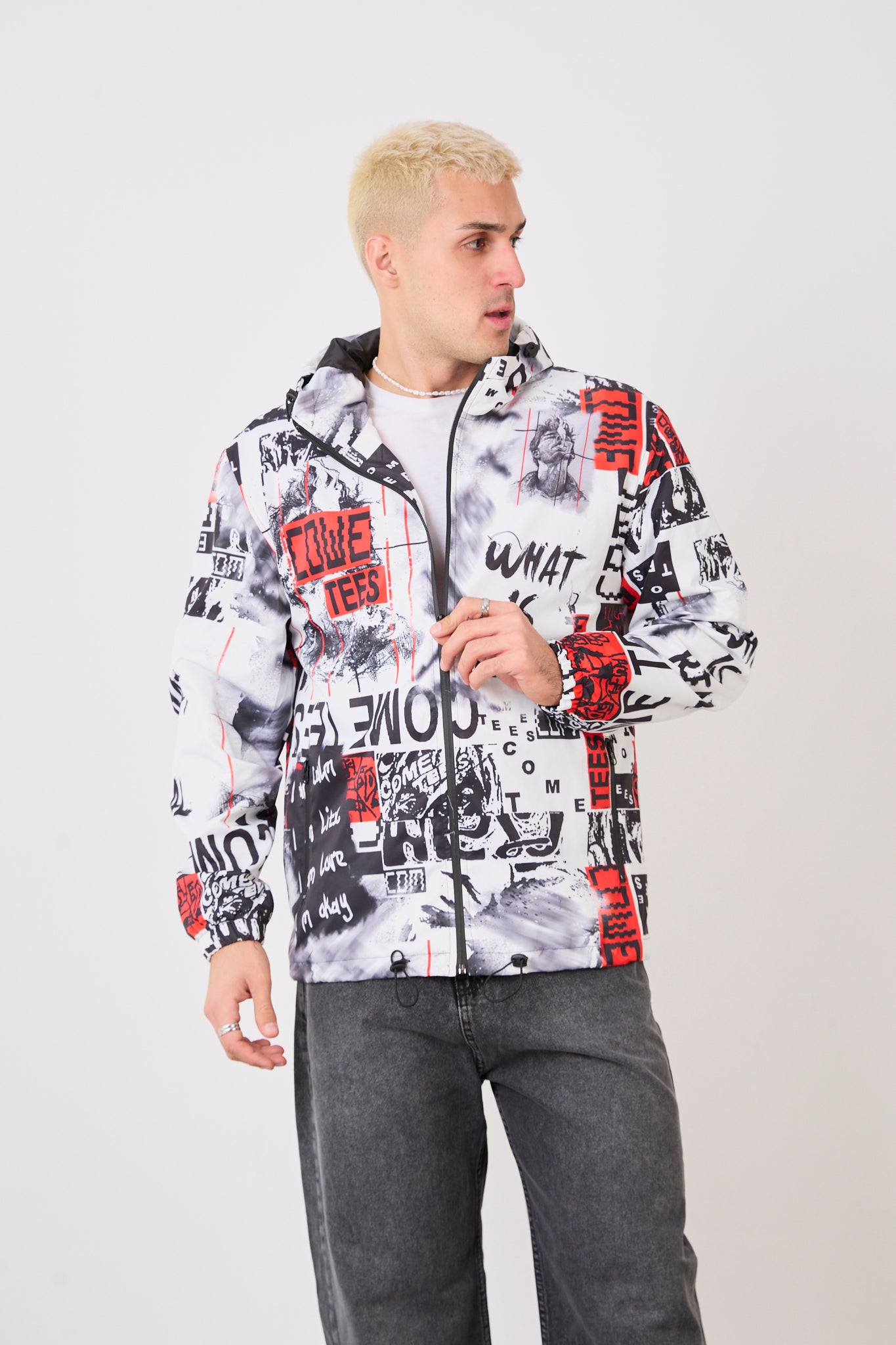R-2103 Unısex Graphic Print Hooded Rain Jacket – Waterproof Streetwear Style