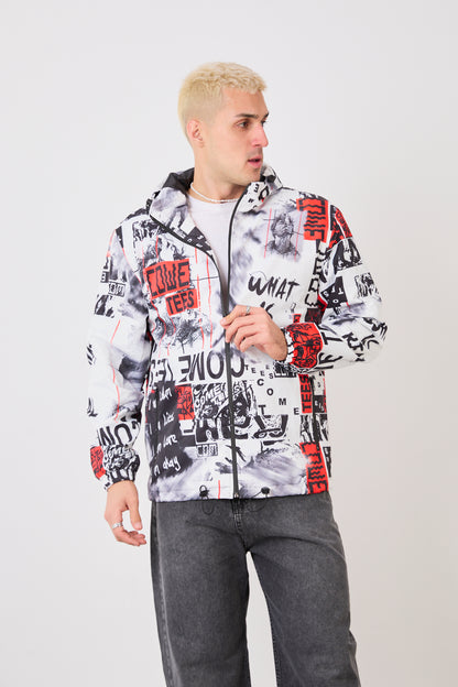 R-2103 Unısex Graphic Print Hooded Rain Jacket – Waterproof Streetwear Style