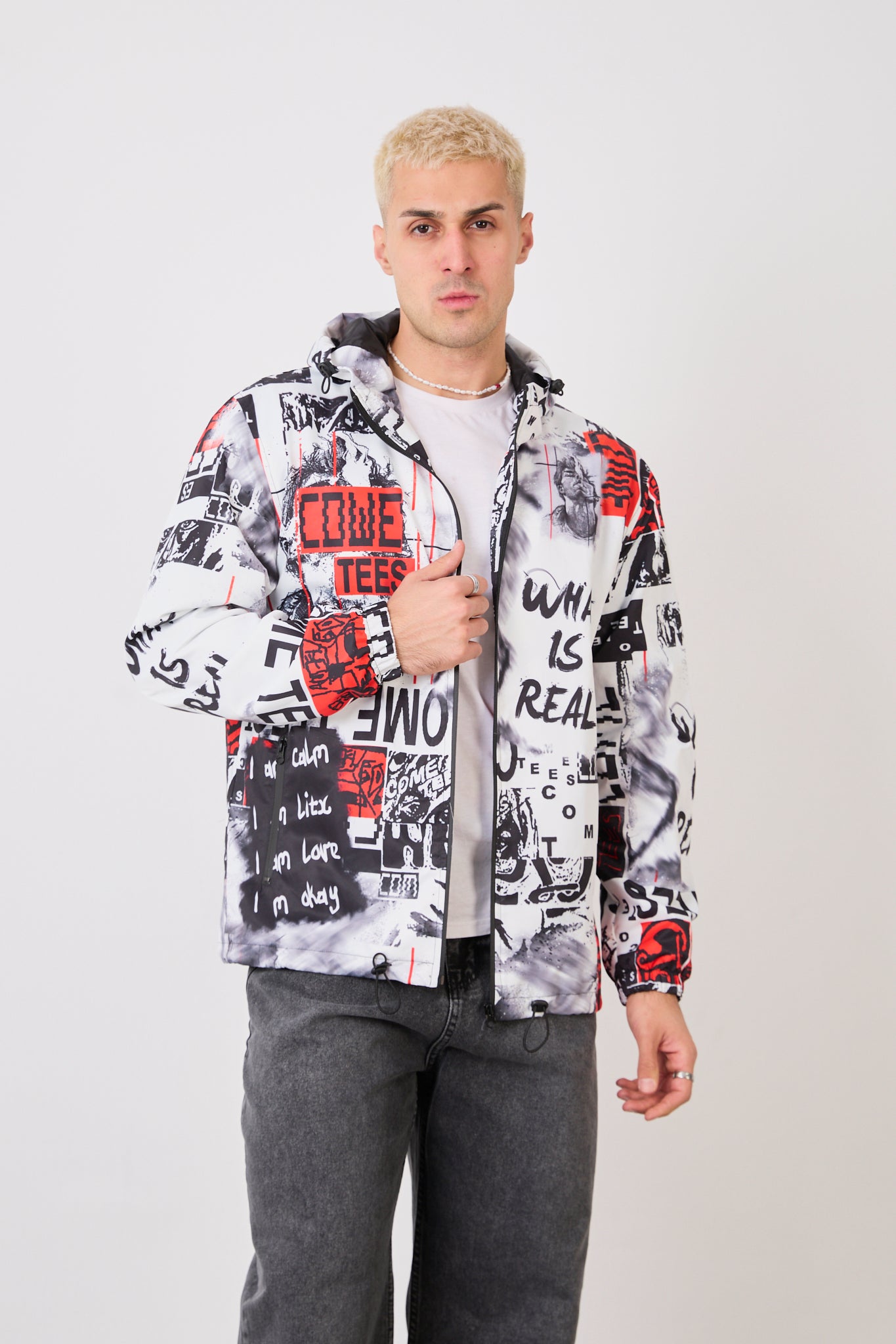 R-2103 Unısex Graphic Print Hooded Rain Jacket – Waterproof Streetwear Style