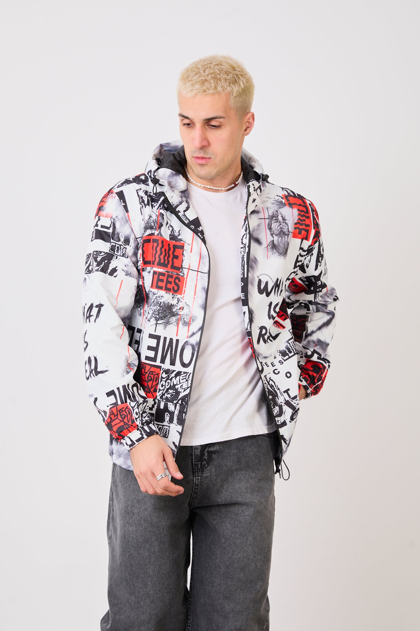 R-2103 Unısex Graphic Print Hooded Rain Jacket – Waterproof Streetwear Style