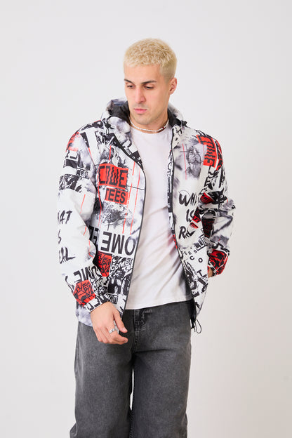 R-2103 Unısex Graphic Print Hooded Rain Jacket – Waterproof Streetwear Style