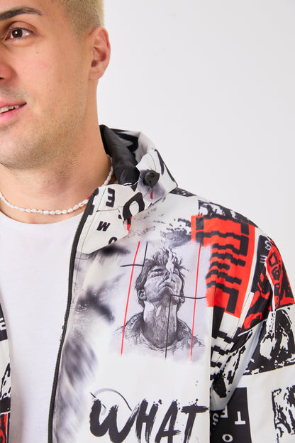 R-2103 Unısex Graphic Print Hooded Rain Jacket – Waterproof Streetwear Style