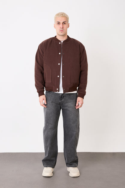 X-2026 Men’s Wool-Blend Bomber Jacket – Dark Brown