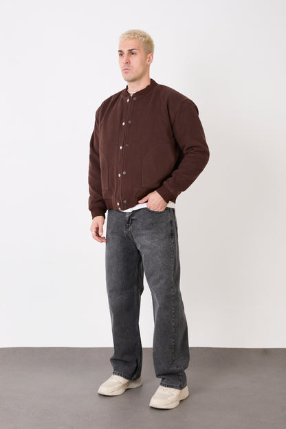 X-2026 Men’s Wool-Blend Bomber Jacket – Dark Brown