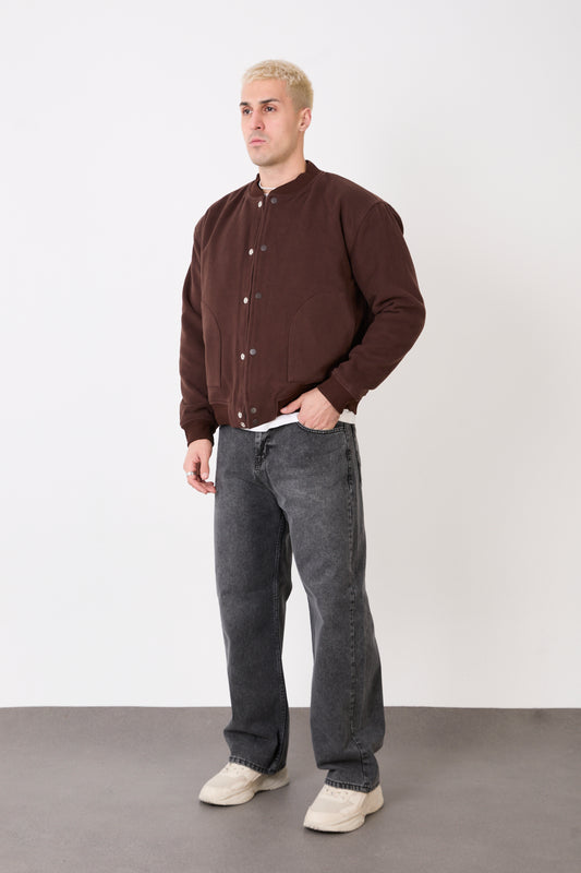 X-2026 Men’s Wool-Blend Bomber Jacket – Dark Brown