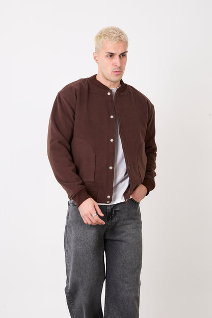X-2026 Men’s Wool-Blend Bomber Jacket – Dark Brown
