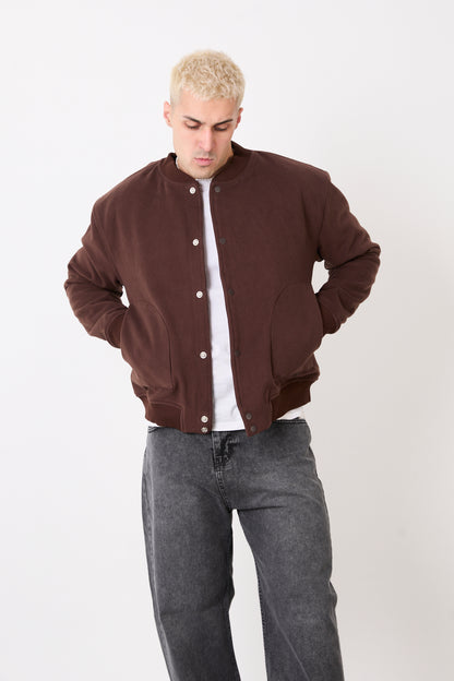 X-2026 Men’s Wool-Blend Bomber Jacket – Dark Brown