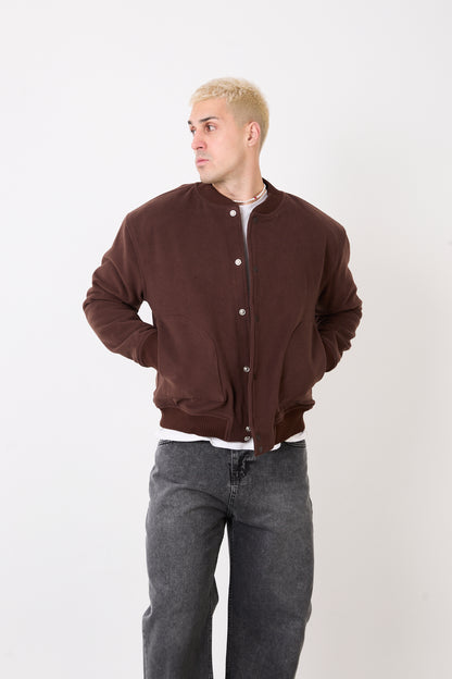 X-2026 Men’s Wool-Blend Bomber Jacket – Dark Brown