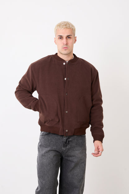 X-2026 Men’s Wool-Blend Bomber Jacket – Dark Brown
