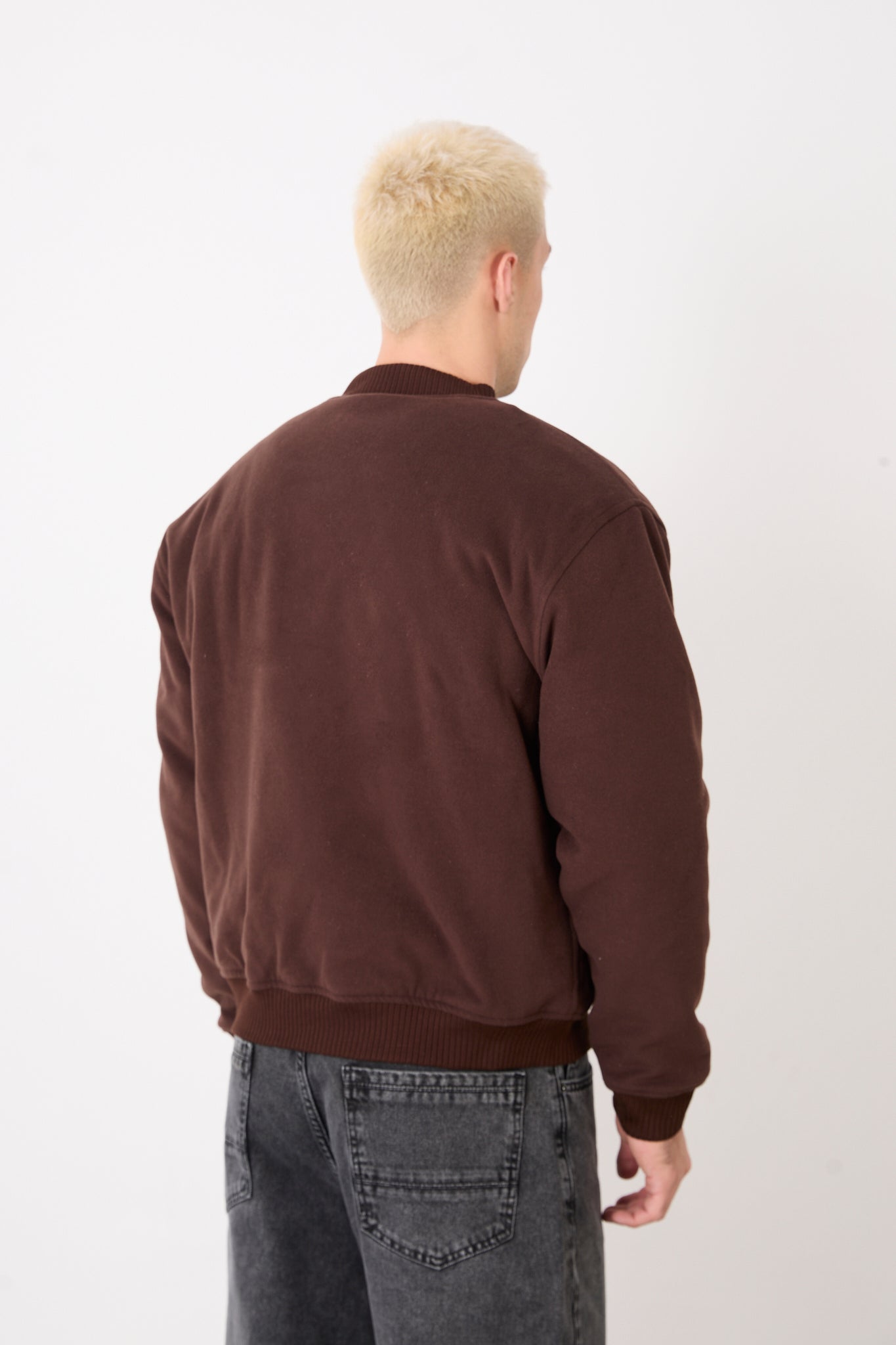 X-2026 Men’s Wool-Blend Bomber Jacket – Dark Brown