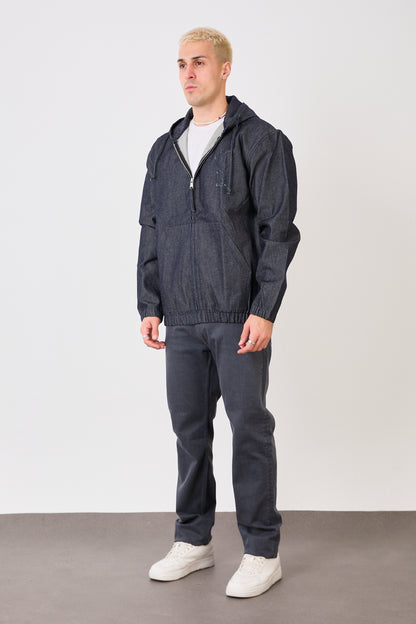 X-2029 Men’s Half-Zip Denim Hoodie Jacket – Casual Relaxed Fit