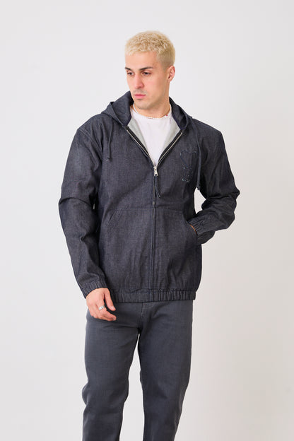 X-2029 Men’s Half-Zip Denim Hoodie Jacket – Casual Relaxed Fit