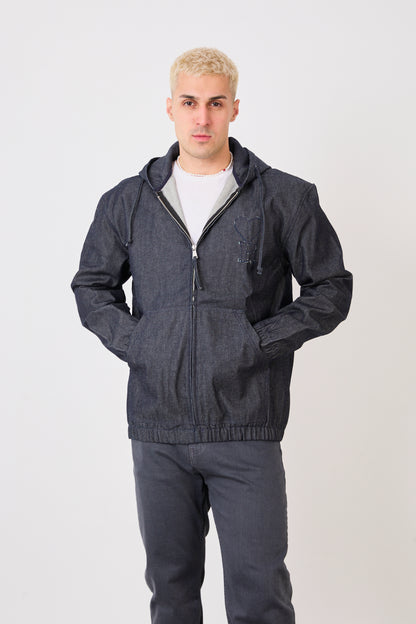 X-2029 Men’s Half-Zip Denim Hoodie Jacket – Casual Relaxed Fit