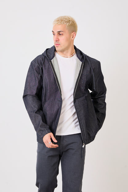 X-2029 Men’s Half-Zip Denim Hoodie Jacket – Casual Relaxed Fit