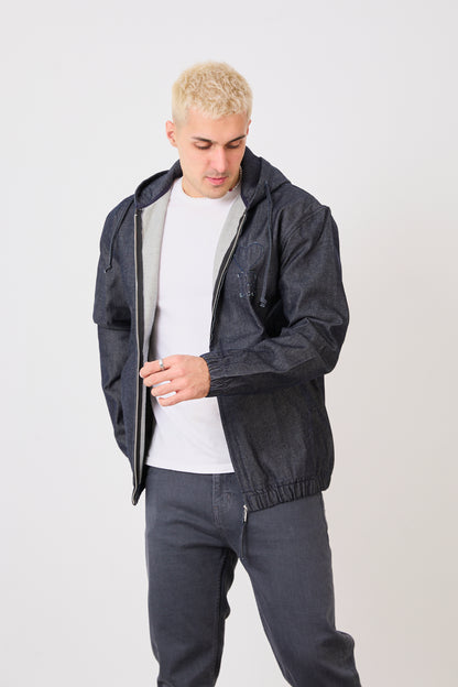 X-2029 Men’s Half-Zip Denim Hoodie Jacket – Casual Relaxed Fit