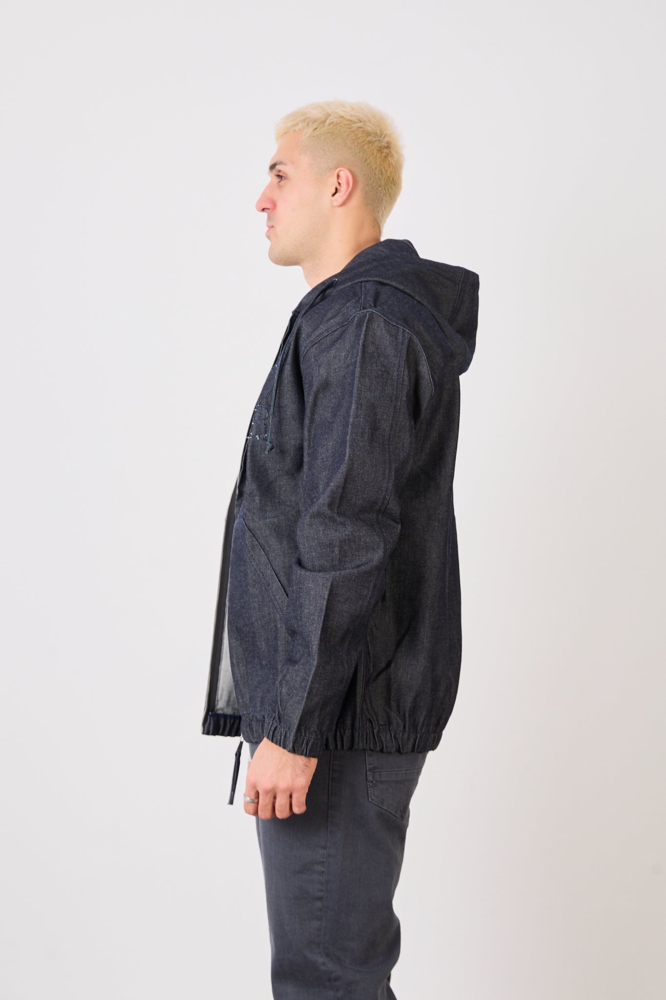 X-2029 Men’s Half-Zip Denim Hoodie Jacket – Casual Relaxed Fit