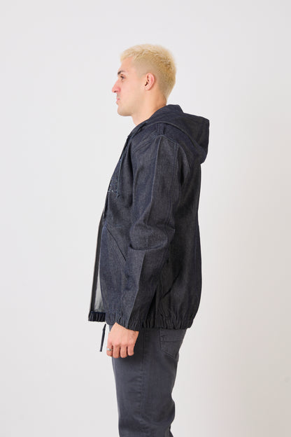 X-2029 Men’s Half-Zip Denim Hoodie Jacket – Casual Relaxed Fit