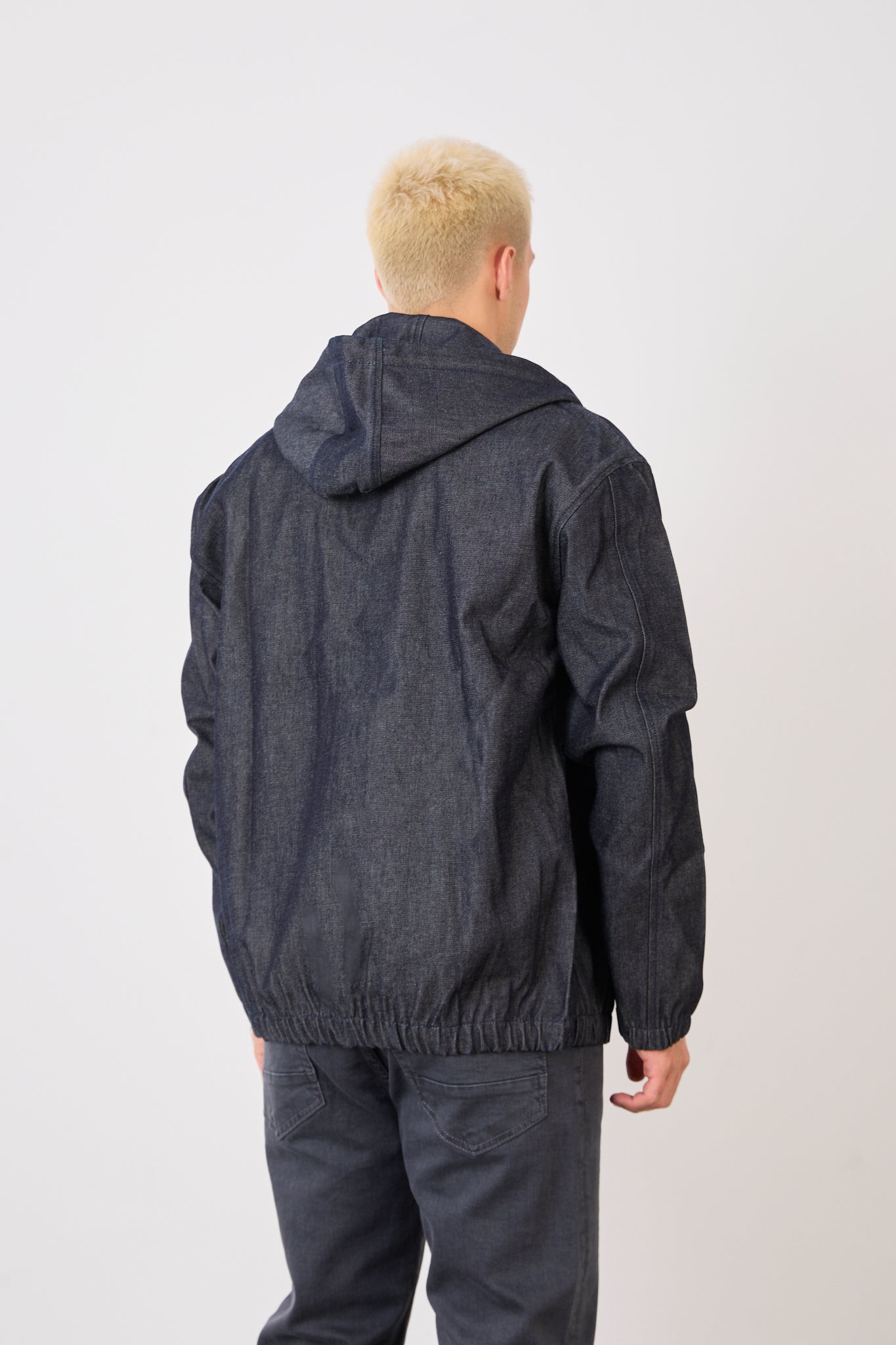 X-2029 Men’s Half-Zip Denim Hoodie Jacket – Casual Relaxed Fit