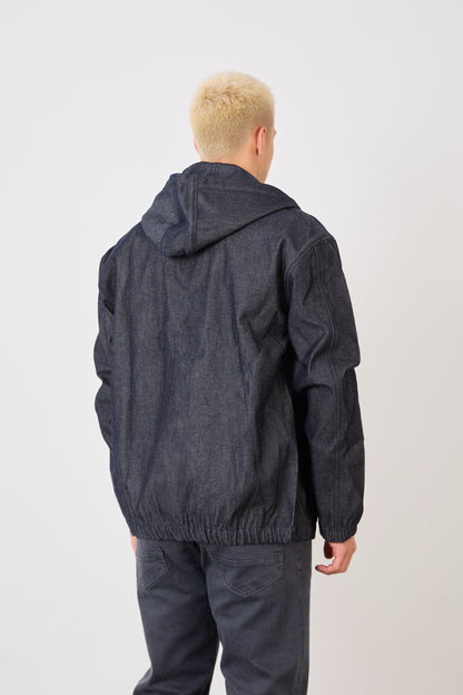 X-2029 Men’s Half-Zip Denim Hoodie Jacket – Casual Relaxed Fit