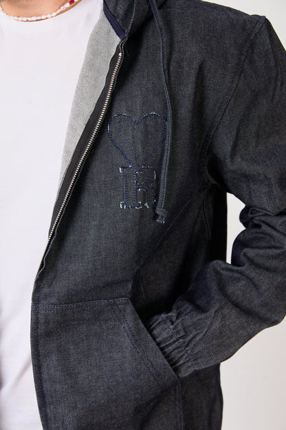 X-2029 Men’s Half-Zip Denim Hoodie Jacket – Casual Relaxed Fit