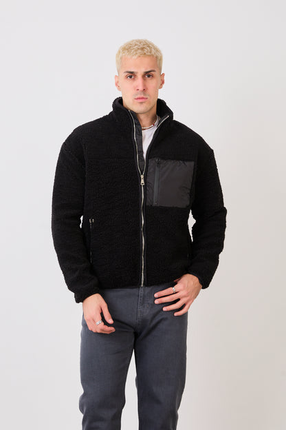 X-2043 Men’s Black Zip-Up High Neck Jacket with Contrast Pocket