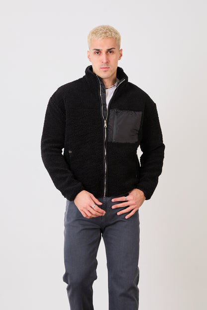 X-2043 Men’s Black Zip-Up High Neck Jacket with Contrast Pocket