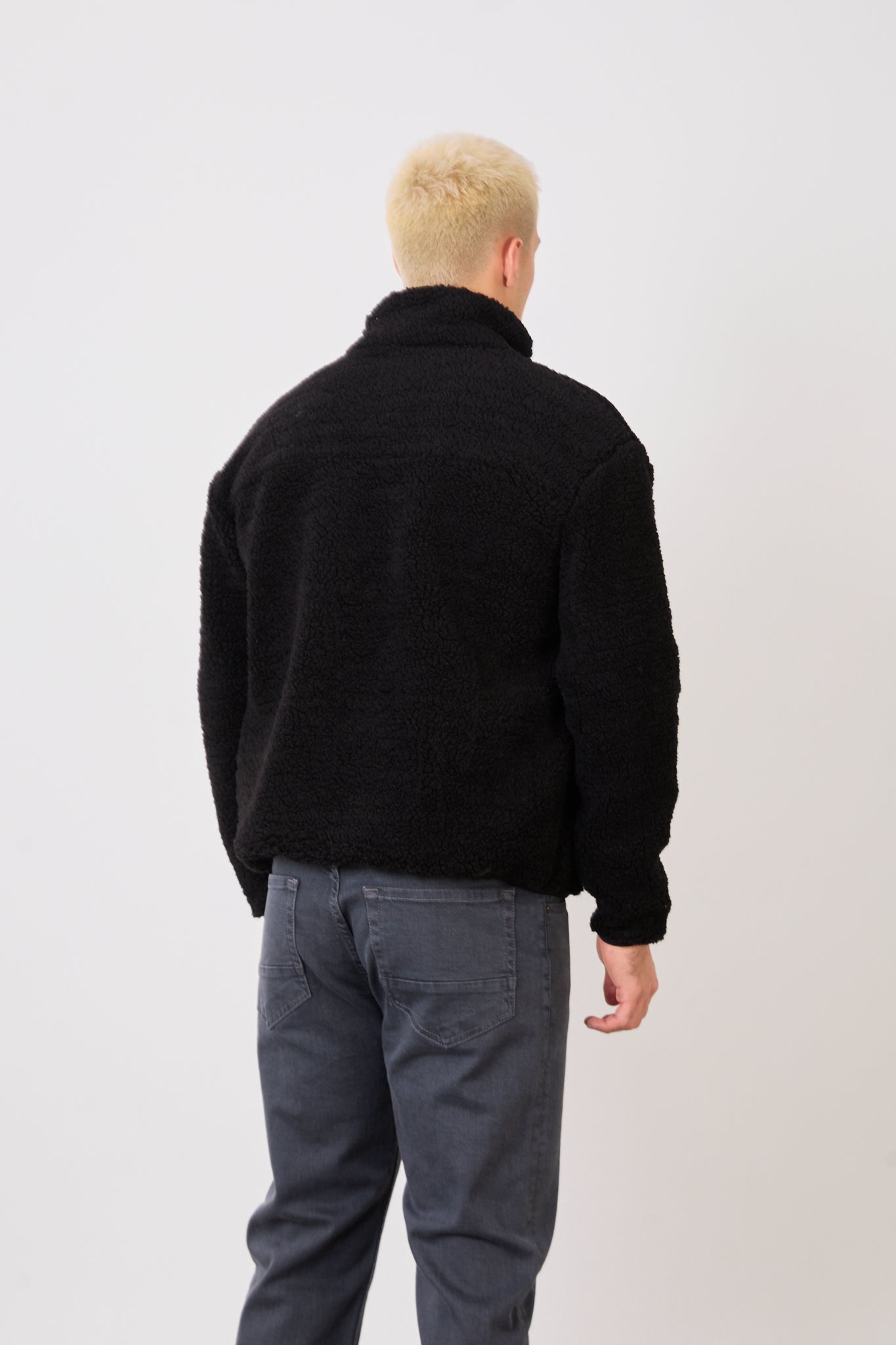 X-2043 Men’s Black Zip-Up High Neck Jacket with Contrast Pocket