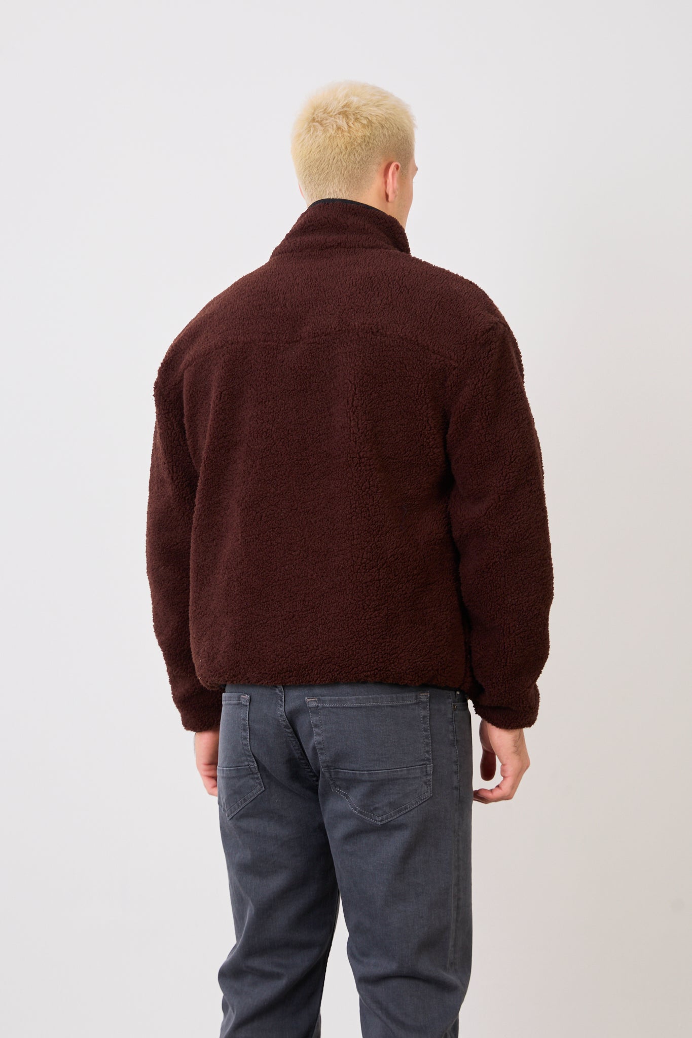 X-2043 Men’s Brown Zip-Up High Neck Jacket with Contrast Pocket