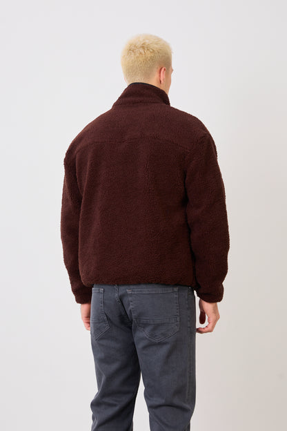 X-2043 Men’s Brown Zip-Up High Neck Jacket with Contrast Pocket