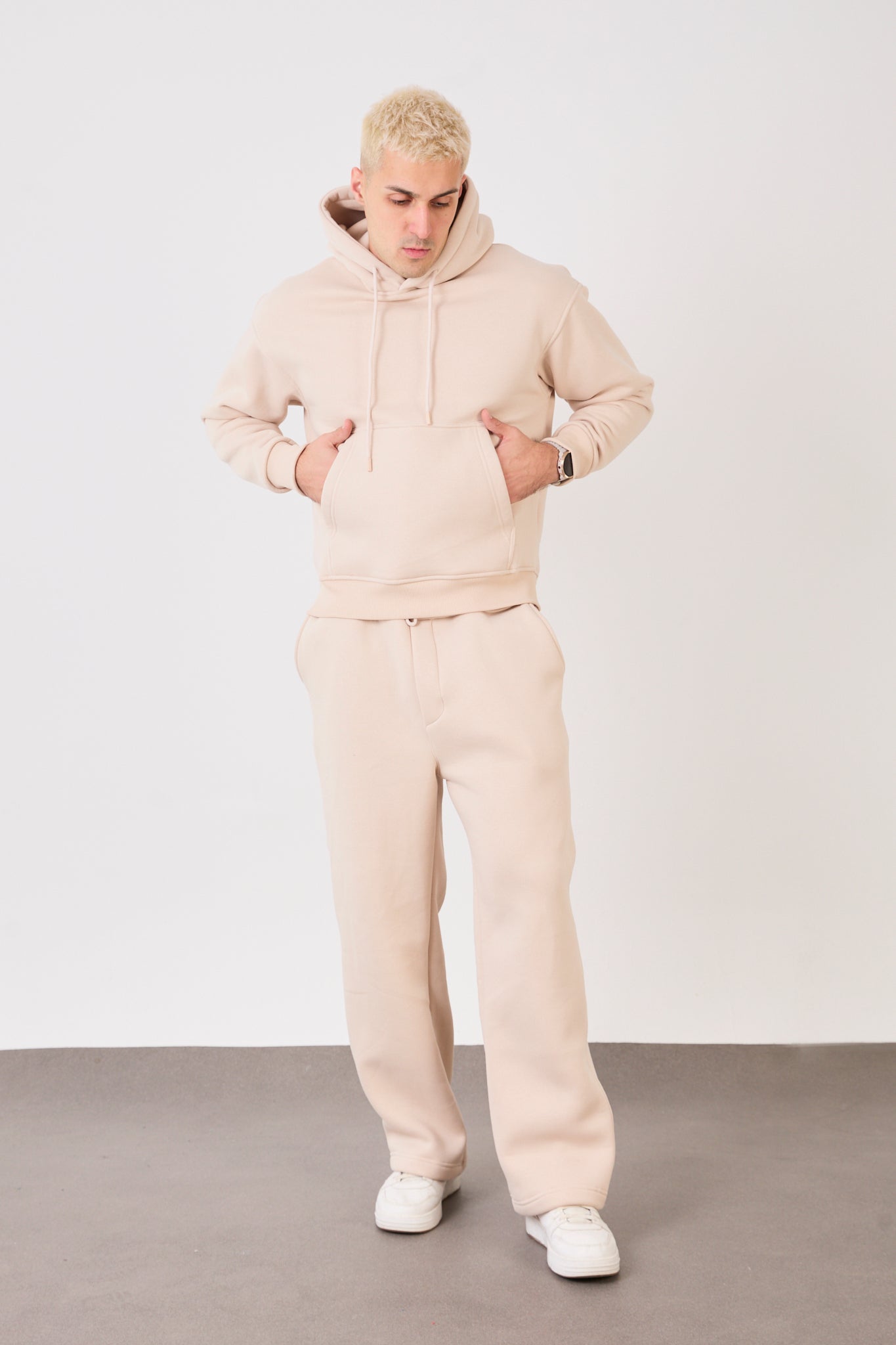 X-4008-1001 Men’s Hooded Tracksuit Set – Beige