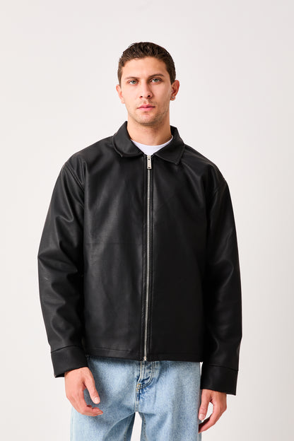 X-2011 Mens Shirt Collar Jacket Black Zip Front Minimal Design Regular Fit