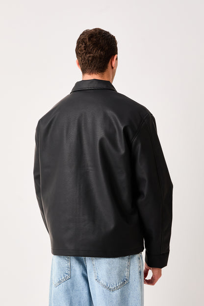 X-2011 Mens Shirt Collar Jacket Black Zip Front Minimal Design Regular Fit