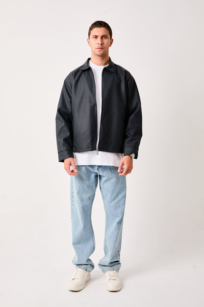 X-2011 Mens Shirt Collar Jacket Navy Zip Front Minimal Design Regular Fit