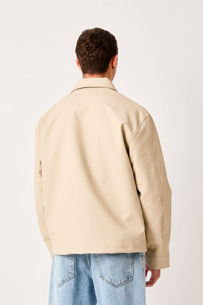 X-2011 Mens Shirt Collar Jacket Beige Zip Front Minimal Design Regular Fit