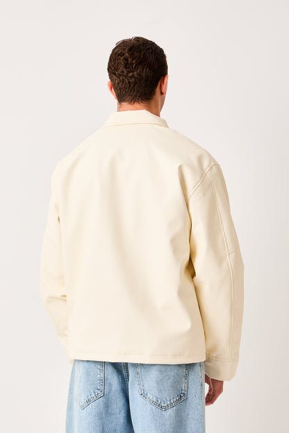 X-2011 Mens Shirt Collar Jacket White Zip Front Minimal Design Regular Fit