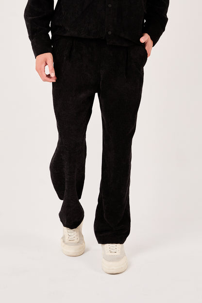 X-1004 Mens Corduroy Pants Black Elastic Waist Drawstring Relaxed Fit