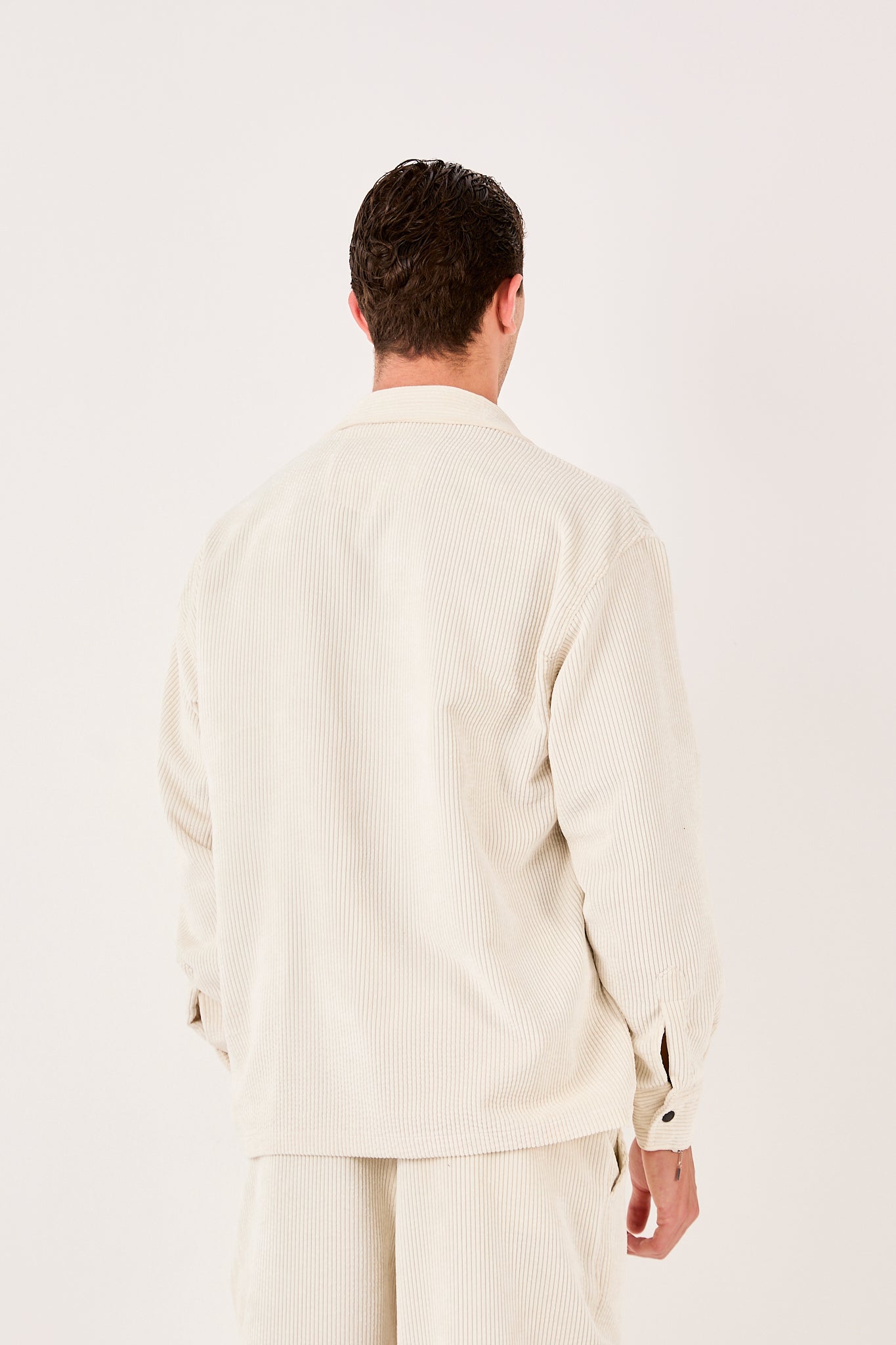 X-0002 Men’s Cream Cord Velvet Shirt – Relaxed Fit, Button-Up, Single Chest Pocket
