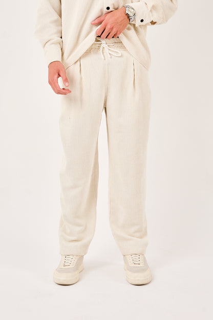 X-1004 Men’s Corduroy Pants – White | Elastic Drawstring Waist, Relaxed Straight Fit