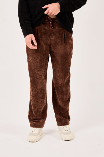 X-1004 Mens Corduroy Lounge Pants Brown – Drawstring Elastic Waist, Relaxed Fit