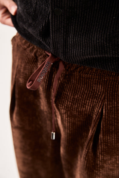 X-1004 Mens Corduroy Lounge Pants Brown – Drawstring Elastic Waist, Relaxed Fit
