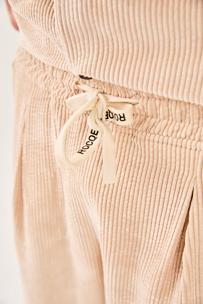 X-1004 Mens Corduroy Lounge Pants Cream Relaxed Fit Drawstring Waist Side Pockets