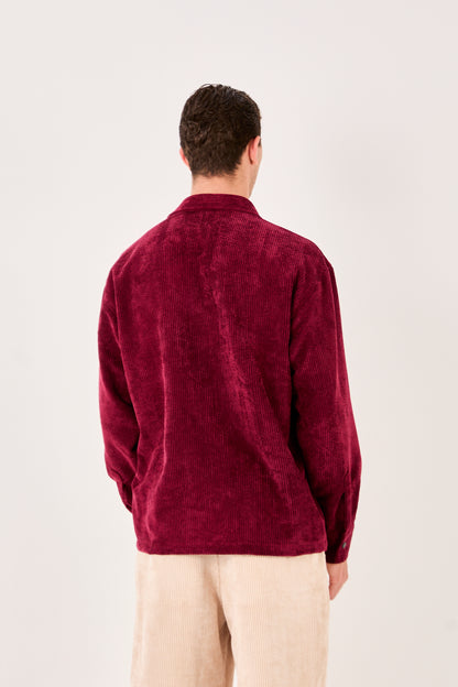 X-0002 Men’s Corduroy Shirt – Burgundy, Soft Ribbed Texture, Relaxed Fit