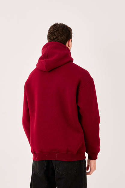 X-4005 Men’s Hoodie in BURGUNDY – Oversized Fit, Fleece Inside, Half-Zip, Kangaroo Pocket