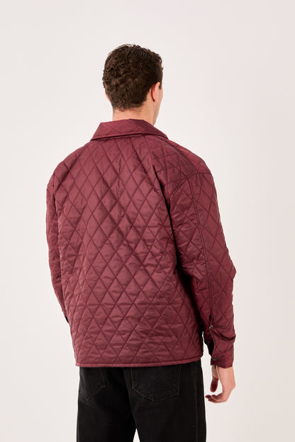 X-2019 Mens Lightweight Quilted Jacket Snap Button Burgundy Chest Pockets